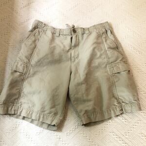 Island Shores Linen Blend Cargo Shorts Mens 38 Khaki Tan Drawstring Casual 90s